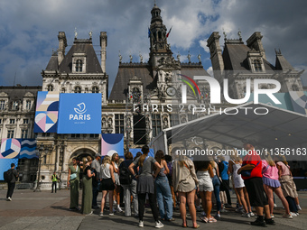 PARIS, FRANCE - JUNE 22: 
General view of Paris City Hall decorated with colorful boards featuring the Paris 2024 Olympics theme, on June 22...