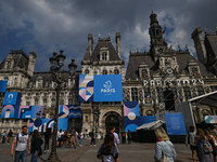 PARIS, FRANCE - JUNE 22: 
General view of Paris City Hall decorated with colorful boards featuring the Paris 2024 Olympics theme, on June 22...