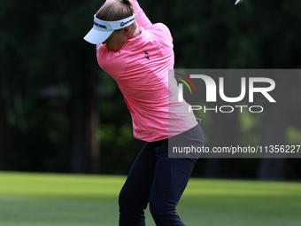 Brooke Henderson of Canada plays her second shot on the first hole during Day Four of the KPMG Women's PGA Championship at Sahalee Country C...