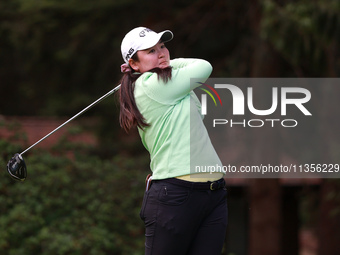 Allisen Corpuz of the United States tees off on the third hole during Day Four of the KPMG Women's PGA Championship at Sahalee Country Club...