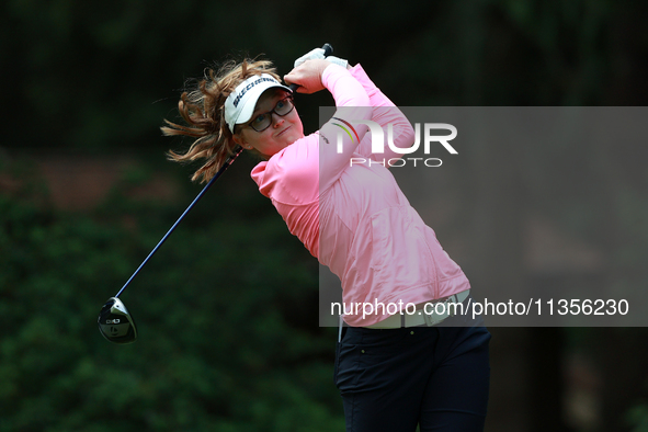 Brooke Henderson of Canada tees off on the third hole during Day Four of the KPMG Women's PGA Championship at Sahalee Country Club in Sammam...