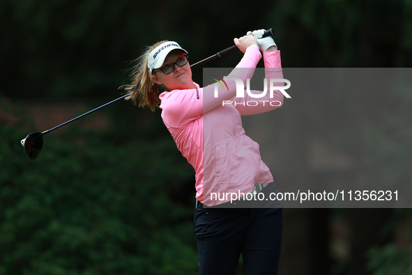 Brooke Henderson of Canada tees off on the third hole during Day Four of the KPMG Women's PGA Championship at Sahalee Country Club in Sammam...