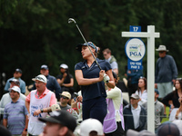 Lexi Thompson of the United States tees off on the 17th hole during Day Four of the KPMG Women's PGA Championship at Sahalee Country Club in...