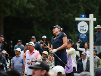 Lexi Thompson of the United States tees off on the 17th hole during Day Four of the KPMG Women's PGA Championship at Sahalee Country Club in...