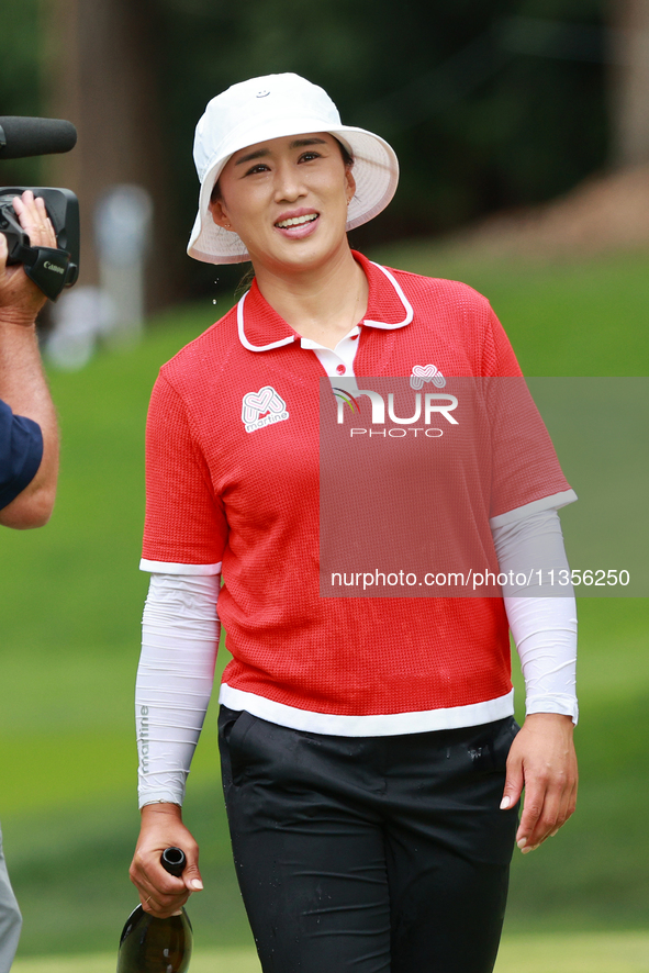 Amy Yang of Republic of Korea celebrates after winning the KPMG Women's PGA Championship at Sahalee Country Club in Sammamish, Washington, U...