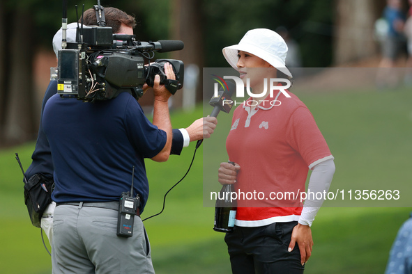 Amy Yang of Republic of Korea Is interview after winning the KPMG Women's PGA Championship at Sahalee Country Club in Sammamish, Washington,...