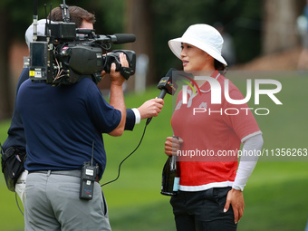 Amy Yang of Republic of Korea Is interview after winning the KPMG Women's PGA Championship at Sahalee Country Club in Sammamish, Washington,...