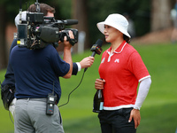 Amy Yang of Republic of Korea Is interview after winning the KPMG Women's PGA Championship at Sahalee Country Club in Sammamish, Washington,...