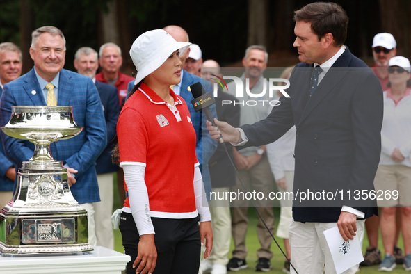 Amy Yang of Republic of Korea Is interview after winning the KPMG Women's PGA Championship at Sahalee Country Club in Sammamish, Washington,...