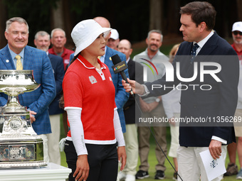 Amy Yang of Republic of Korea Is interview after winning the KPMG Women's PGA Championship at Sahalee Country Club in Sammamish, Washington,...