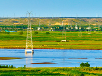 A view is overlooking the Yinchuan section of the Yellow River in Yinchuan, capital of Northwest China's Ningxia Hui autonomous region, in W...