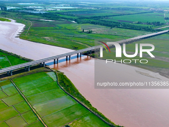 A view is overlooking the Yinchuan section of the Yellow River in Yinchuan, capital of Northwest China's Ningxia Hui autonomous region, in W...