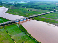 A view is overlooking the Yinchuan section of the Yellow River in Yinchuan, capital of Northwest China's Ningxia Hui autonomous region, in W...