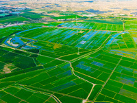 A view is overlooking the Yinchuan section of the Yellow River in Yinchuan, capital of Northwest China's Ningxia Hui autonomous region, in W...