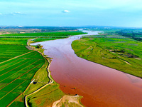 A view is overlooking the Yinchuan section of the Yellow River in Yinchuan, capital of Northwest China's Ningxia Hui autonomous region, in W...