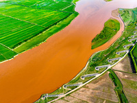 A view is overlooking the Yinchuan section of the Yellow River in Yinchuan, capital of Northwest China's Ningxia Hui autonomous region, in W...