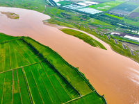 A view is overlooking the Yinchuan section of the Yellow River in Yinchuan, capital of Northwest China's Ningxia Hui autonomous region, in W...