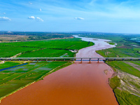 A view is overlooking the Yinchuan section of the Yellow River in Yinchuan, capital of Northwest China's Ningxia Hui autonomous region, in W...