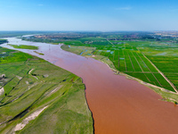 A view is overlooking the Yinchuan section of the Yellow River in Yinchuan, capital of Northwest China's Ningxia Hui autonomous region, in W...