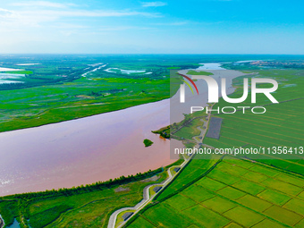 A view is overlooking the Yinchuan section of the Yellow River in Yinchuan, capital of Northwest China's Ningxia Hui autonomous region, in W...