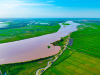 A view is overlooking the Yinchuan section of the Yellow River in Yinchuan, capital of Northwest China's Ningxia Hui autonomous region, in W...