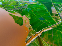 A view is overlooking the Yinchuan section of the Yellow River in Yinchuan, capital of Northwest China's Ningxia Hui autonomous region, in W...