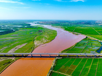 A view is overlooking the Yinchuan section of the Yellow River in Yinchuan, capital of Northwest China's Ningxia Hui autonomous region, in W...