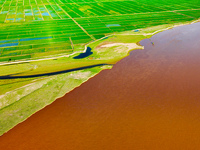 A view is overlooking the Yinchuan section of the Yellow River in Yinchuan, capital of Northwest China's Ningxia Hui autonomous region, in W...