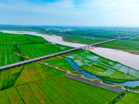 A view is overlooking the Yinchuan section of the Yellow River in Yinchuan, capital of Northwest China's Ningxia Hui autonomous region, in W...