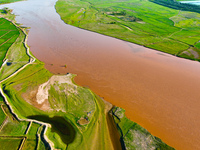 A view is overlooking the Yinchuan section of the Yellow River in Yinchuan, capital of Northwest China's Ningxia Hui autonomous region, in W...