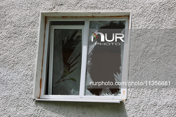 A broken window is being pictured at the Ivano-Frankivsk National Technical University of Oil and Gas, damaged by a Russian missile attack,...