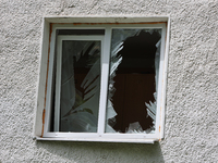 A broken window is being pictured at the Ivano-Frankivsk National Technical University of Oil and Gas, damaged by a Russian missile attack,...