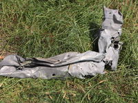 A fragment is lying on the ground after a nighttime Russian missile attack that is damaging the Ivano-Frankivsk National Technical Universit...