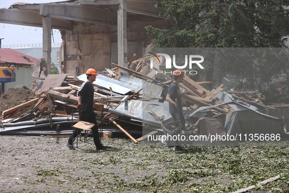 Rescuers are removing the rubble at the Ivano-Frankivsk National Technical University of Oil and Gas damaged by a Russian missile attack in...