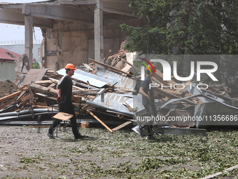 Rescuers are removing the rubble at the Ivano-Frankivsk National Technical University of Oil and Gas damaged by a Russian missile attack in...