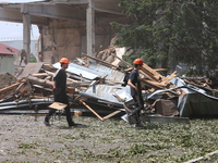 Rescuers are removing the rubble at the Ivano-Frankivsk National Technical University of Oil and Gas damaged by a Russian missile attack in...