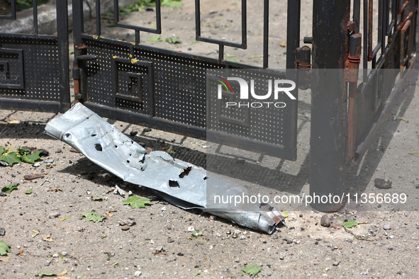 A fragment is lying on the ground after a nighttime Russian missile attack that is damaging the Ivano-Frankivsk National Technical Universit...