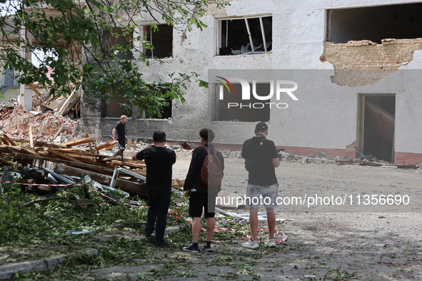 People are staying at the Ivano-Frankivsk National Technical University of Oil and Gas, damaged by a Russian missile attack, in Ivano-Franki...