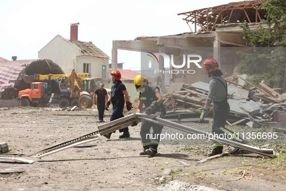 Rescuers are removing the rubble at the Ivano-Frankivsk National Technical University of Oil and Gas damaged by a Russian missile attack in...