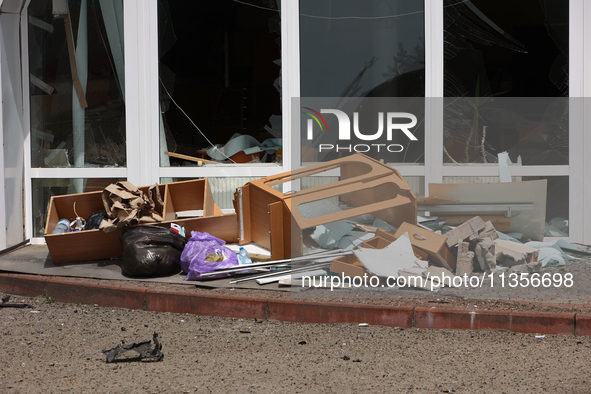 A pile of broken furniture is being pictured at the Ivano-Frankivsk National Technical University of Oil and Gas, damaged by a Russian missi...