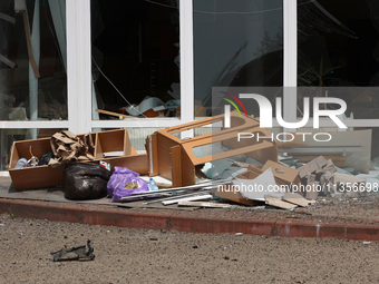 A pile of broken furniture is being pictured at the Ivano-Frankivsk National Technical University of Oil and Gas, damaged by a Russian missi...