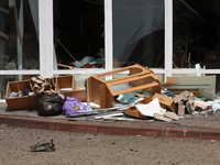 A pile of broken furniture is being pictured at the Ivano-Frankivsk National Technical University of Oil and Gas, damaged by a Russian missi...