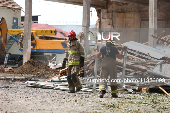 Rescuers are removing the rubble at the Ivano-Frankivsk National Technical University of Oil and Gas damaged by a Russian missile attack in...