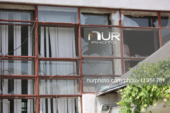 Knocked-out windows are being pictured at the Ivano-Frankivsk National Technical University of Oil and Gas, damaged by a Russian missile att...