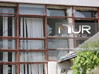 Knocked-out windows are being pictured at the Ivano-Frankivsk National Technical University of Oil and Gas, damaged by a Russian missile att...