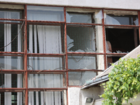 Knocked-out windows are being pictured at the Ivano-Frankivsk National Technical University of Oil and Gas, damaged by a Russian missile att...