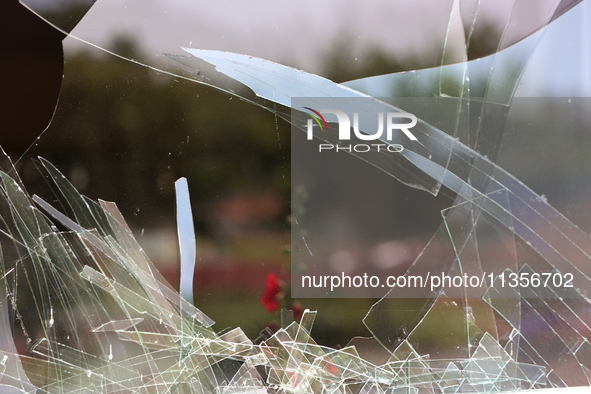 A broken window is being pictured at the Ivano-Frankivsk National Technical University of Oil and Gas, damaged by a Russian missile attack,...