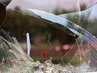 A broken window is being pictured at the Ivano-Frankivsk National Technical University of Oil and Gas, damaged by a Russian missile attack,...