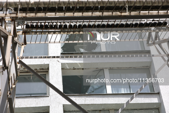 Knocked-out windows are being pictured at the Ivano-Frankivsk National Technical University of Oil and Gas, damaged by a Russian missile att...