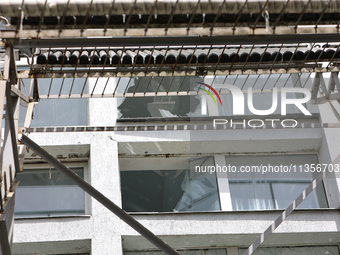 Knocked-out windows are being pictured at the Ivano-Frankivsk National Technical University of Oil and Gas, damaged by a Russian missile att...